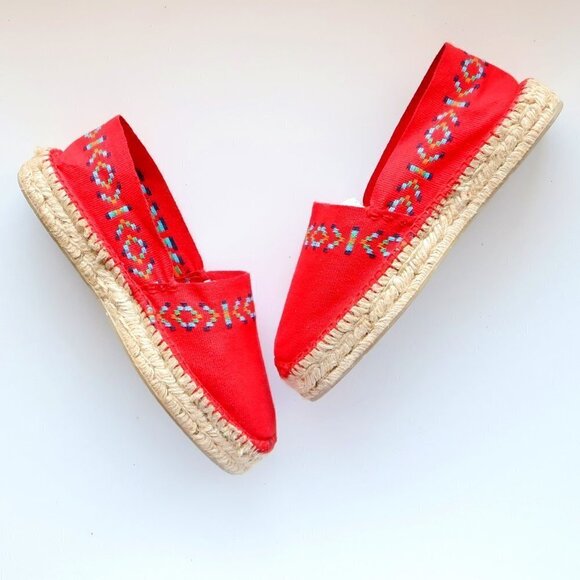 Cousu Main Handmade Red Organic Cotton Canvas Espadrilles Flats Summer Shoes - Picture 16 of 16